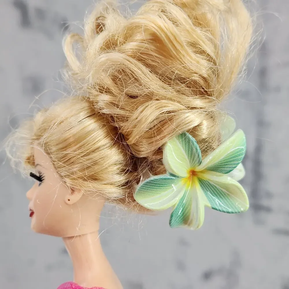 3 pc Hawaiian Flower Claw Clip Set - Hair Accessories Green Plumeria